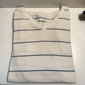 Goodfellow & Co White With Blue Stripes Short Sleeve Shirt